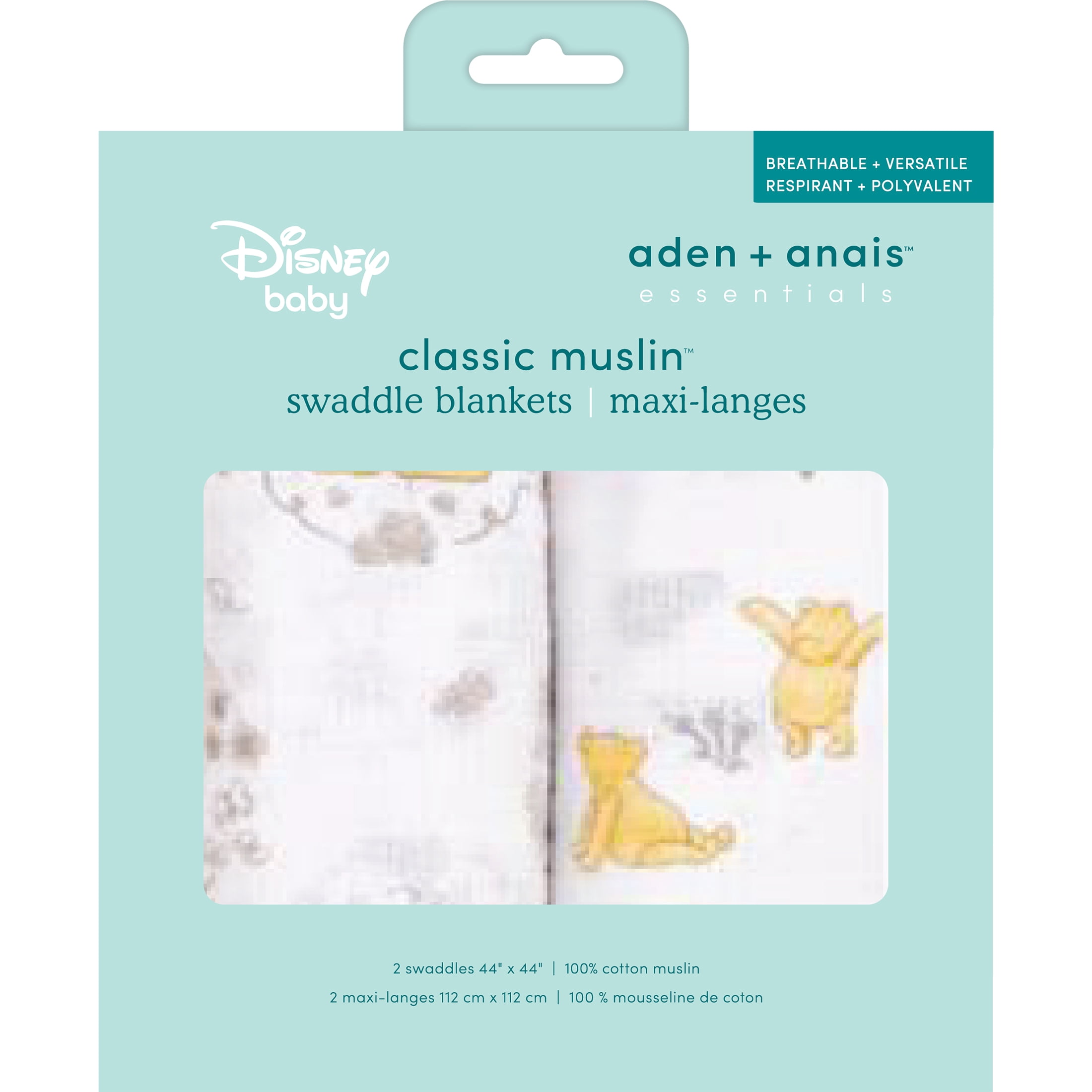 Aden + Anais Essentials x Disney Muslin Swaddle Blankets, Newborn Receiving Blanket for Swaddling, 100% Cotton Baby Swaddle Wrap, 2 Pack, Winnie the Pooh, Unisex