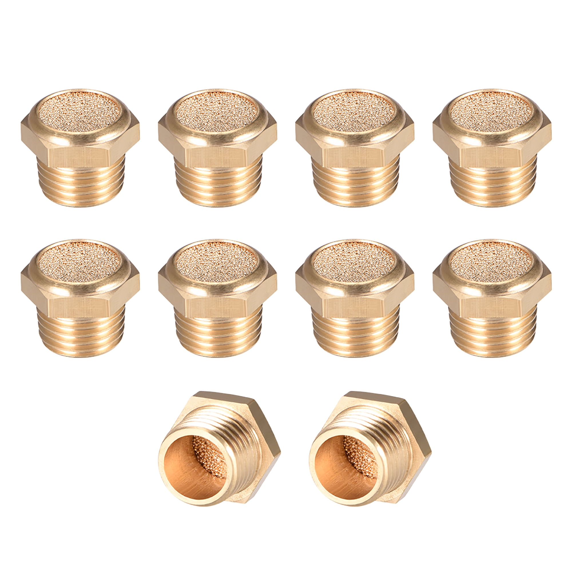 Brass Exhaust Muffler, 1/4" G Male Thread 19/32" Hex Sintered Air