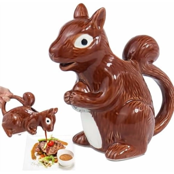 Squirrel Gravy Boat, 6 Oz Ceramic Sauce Boat for Gravy, Warming Sauces, Salad Dressings, Milk, Novelty Gift for Animal Lovers