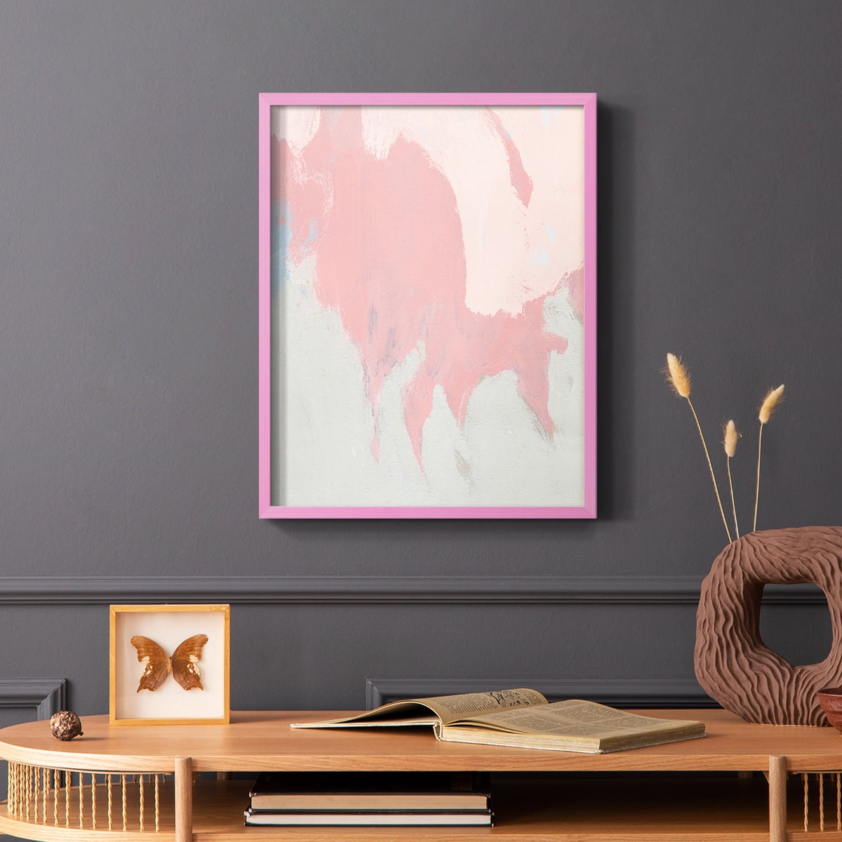Blushing Abstract II Framed Print in Pink Solid Wood Framed Print No Nail Hanging
