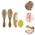 thumbnail image 2 of 4 Pcs Safe And Healthy Wooden Bathing Tools Baby Hairbrush Comb Massage Comb (Khaki), 2 of 7