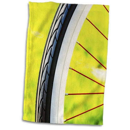 3dRose Part of a bicycle wheel with black tire. Summer season begins - Towel, 15 by