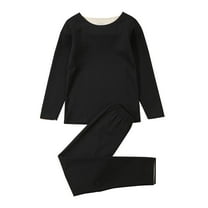 CYRBOKO Boys Thermal Sets, Elastic Waist Seamless Cotton Long Sleeve Underwear sets Black Size 10-11 T