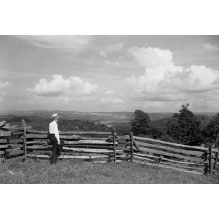 Farmer at rail fence  Scene looking east from Laural Mountain on US Route 50 West Virginia Poster