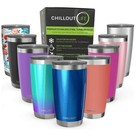 

Chillout life Stainless Steel Tumbler with Lid & Gift Box - 20 oz - Double Wall Vacuum Insulated Large Travel Coffee Mug with Splash Proof Lid for Hot & Cold Drinks - Blue Sparkle