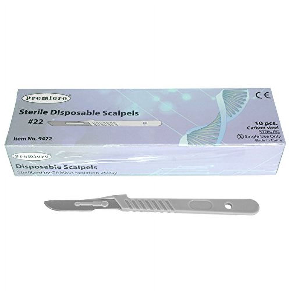 Premiere 9422 Disposable Scalpels with #22 High Carbon Steel Blades (Box of 10 Pcs)