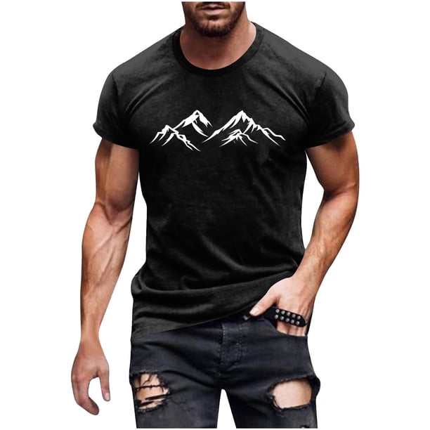 Hombres Pantalones Cortos de Manga Corta Impresa Casual Cuello Redondo Superior, Camisa de Moda para el Verano Y la Primavera
