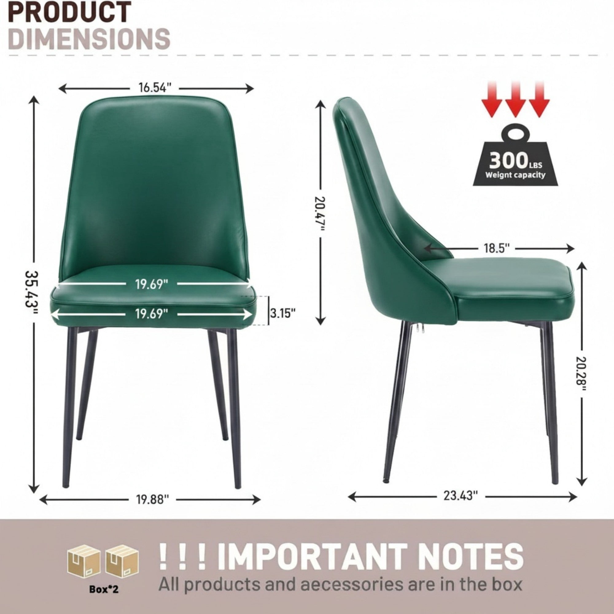 Sailvan Modern Dining Chairs Set of 8,Faux Leather Upholstered Kitchen Chairs with Ergonomic Curved Back and Metal Legs,Waterproof Side Chairs for Dining Room Green