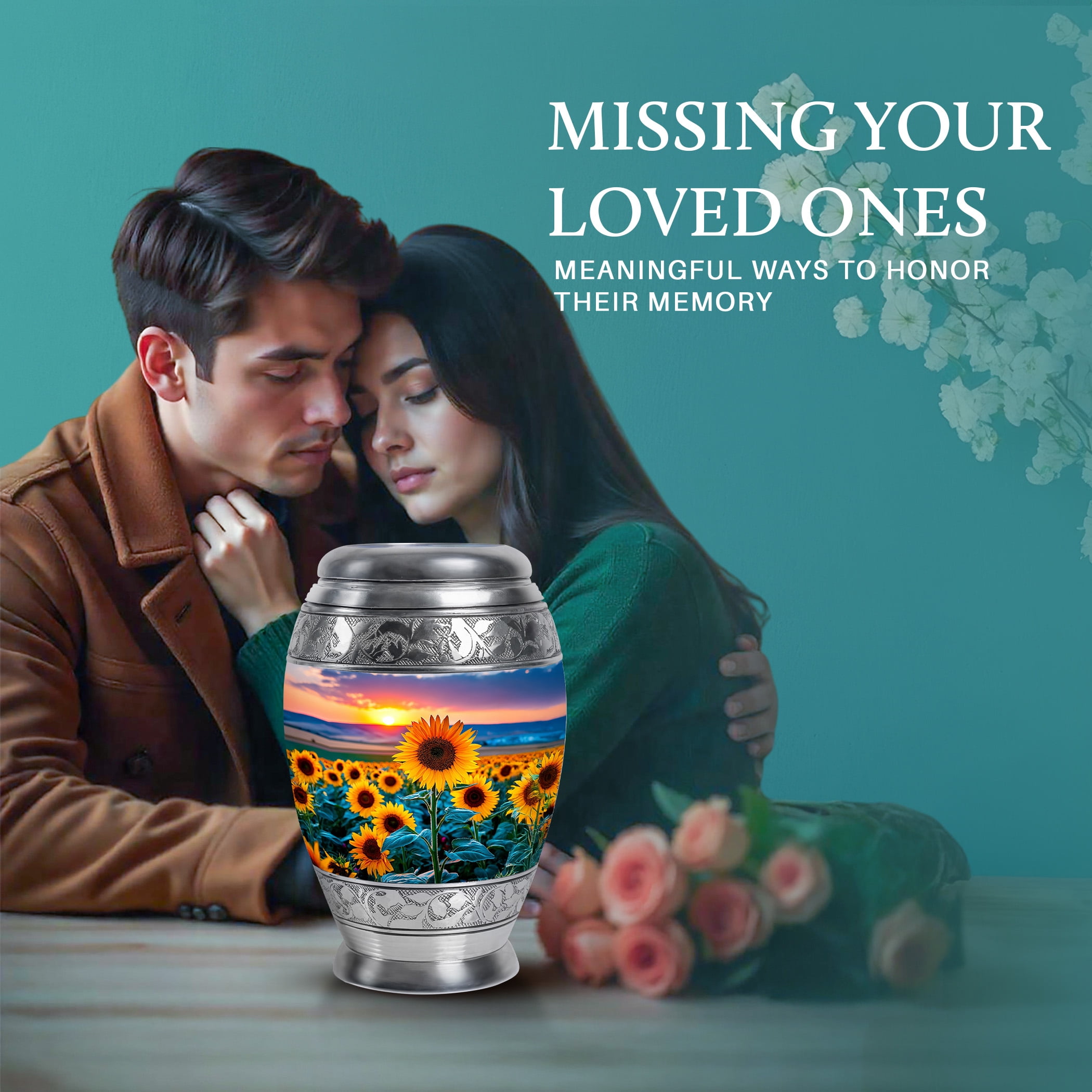 SABURIAL Sunflower Urn - Large Memorial Urn - Small Keepsake Urns For Human Ashes - Combo Of 10 Inch & 3 Inch - Mini Urns For Human Ashes Adult Male Burial