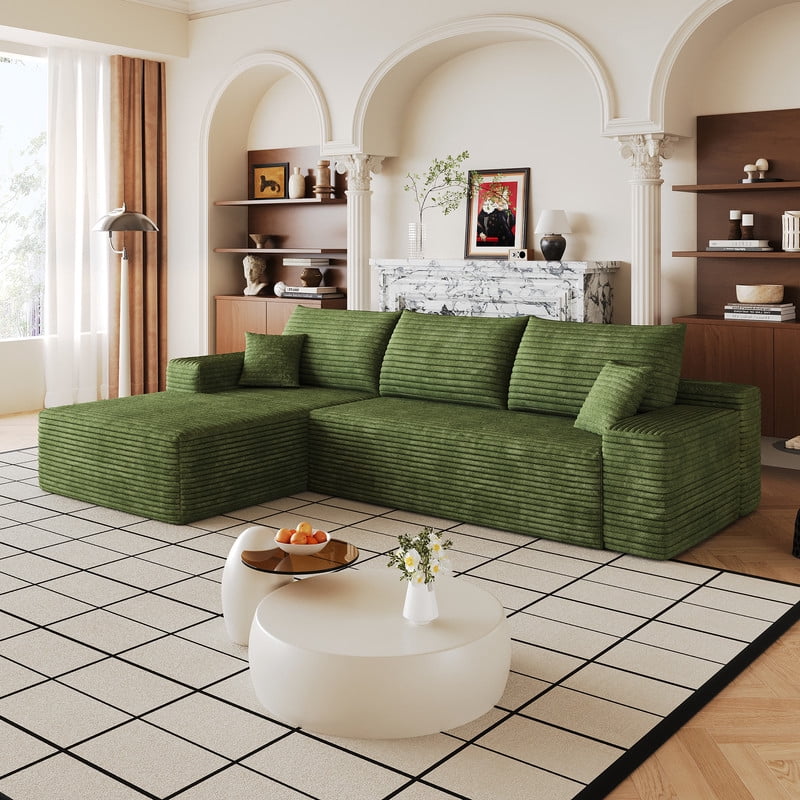107" Cloud L-Shaped Sectional Sofa with Chaise, Modern Modular Couch with Deep Seat, Plush Corduroy Upholstered Sofa for Living Room, Bedroom & Apartment, No Assembly Required