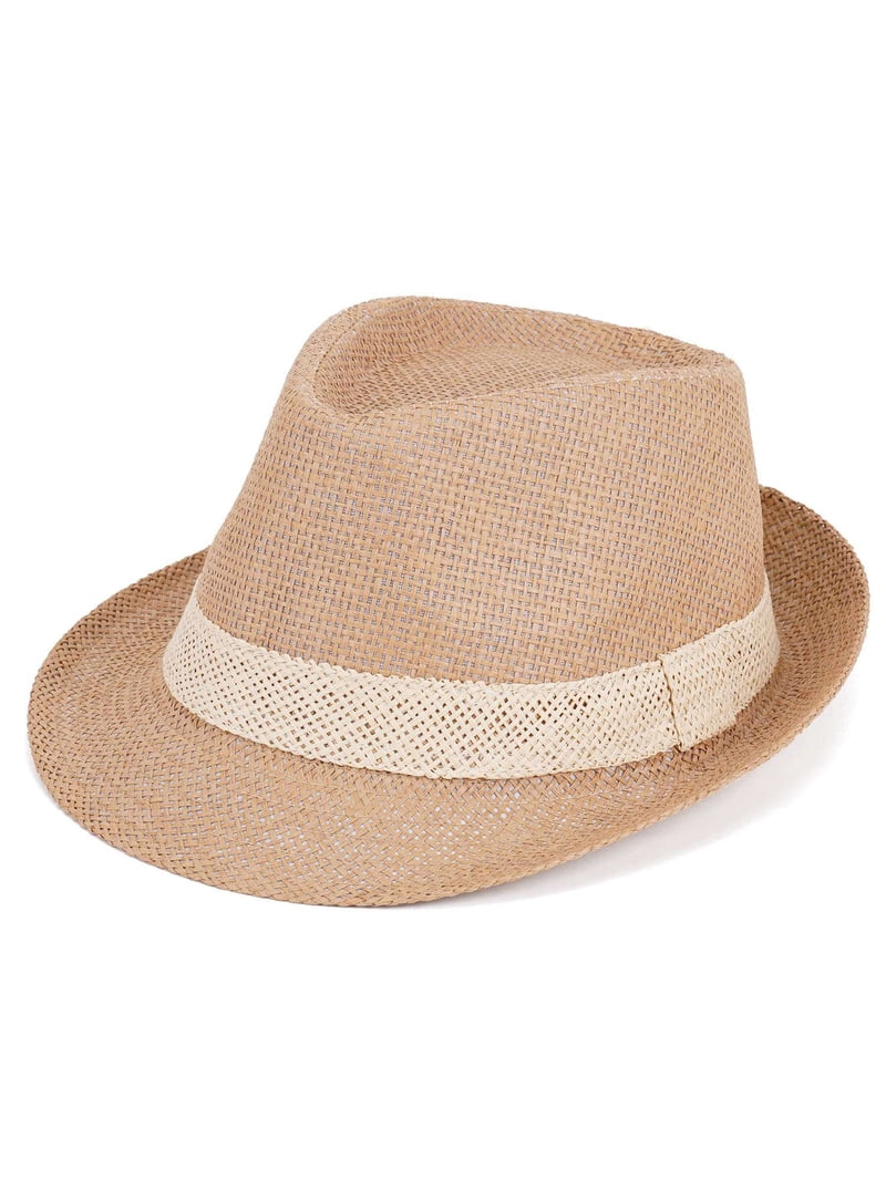 Deago Straw Fedora Hat for Men Women Short Brim Trilby Hat 