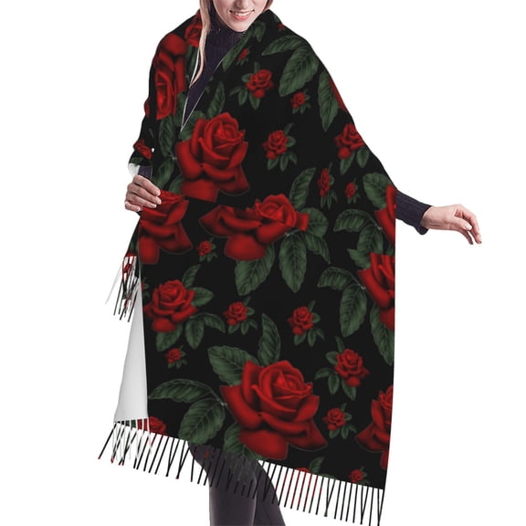 Shawl Wraps for Women - Roses Oversized Fall Winter Fashion Blanket Scarf for Women