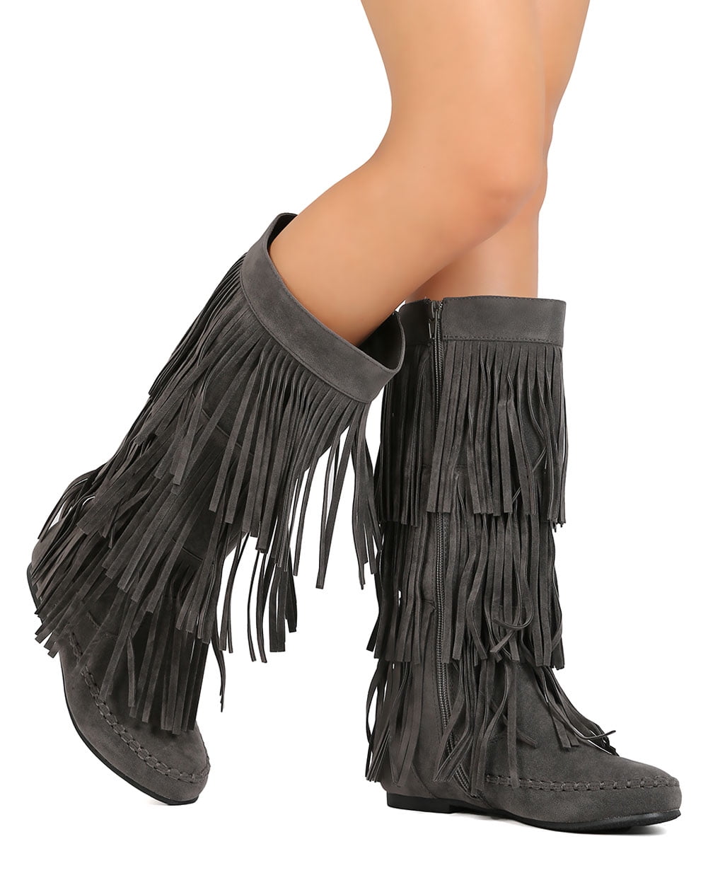 knee high fringe moccasin boots