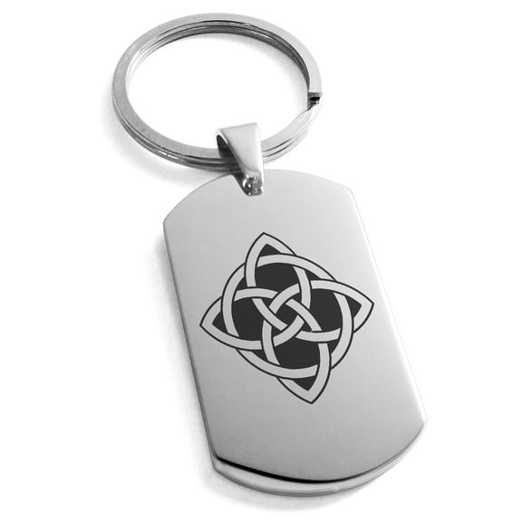 Tioneer Stainless Steel Celtic Quaternary Cross Knot Engraved Dog Tag Keychain Keyring