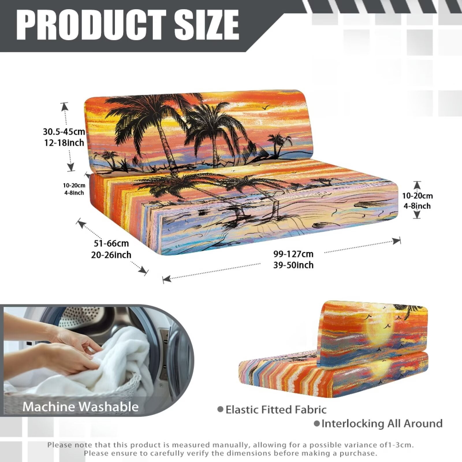 XYZCANDO Tropical Palm Tree Sunset RV Dinette Cushions Comfortable RV Decor Washable Furniture Covers Universal Sofa Slip Covers for 2 Seat Cushion Couch Slipcovers Hawaiian Orange