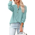 thumbnail image 4 of Pompotops Mode Femmes Décontracté Velours Côtelé Uni Bouton Col Montant Manches Longues Hauts Blouse, 4 of 5