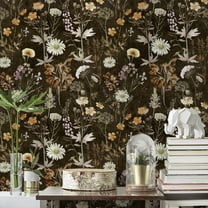 Abyssaly Floral Wallpaper 17.3" x 118"Peel and Stick Wallpaper Self-Adhensive Removable Wall Paper Black Vintage Daisies Contact Paper Vinyl Waterproof