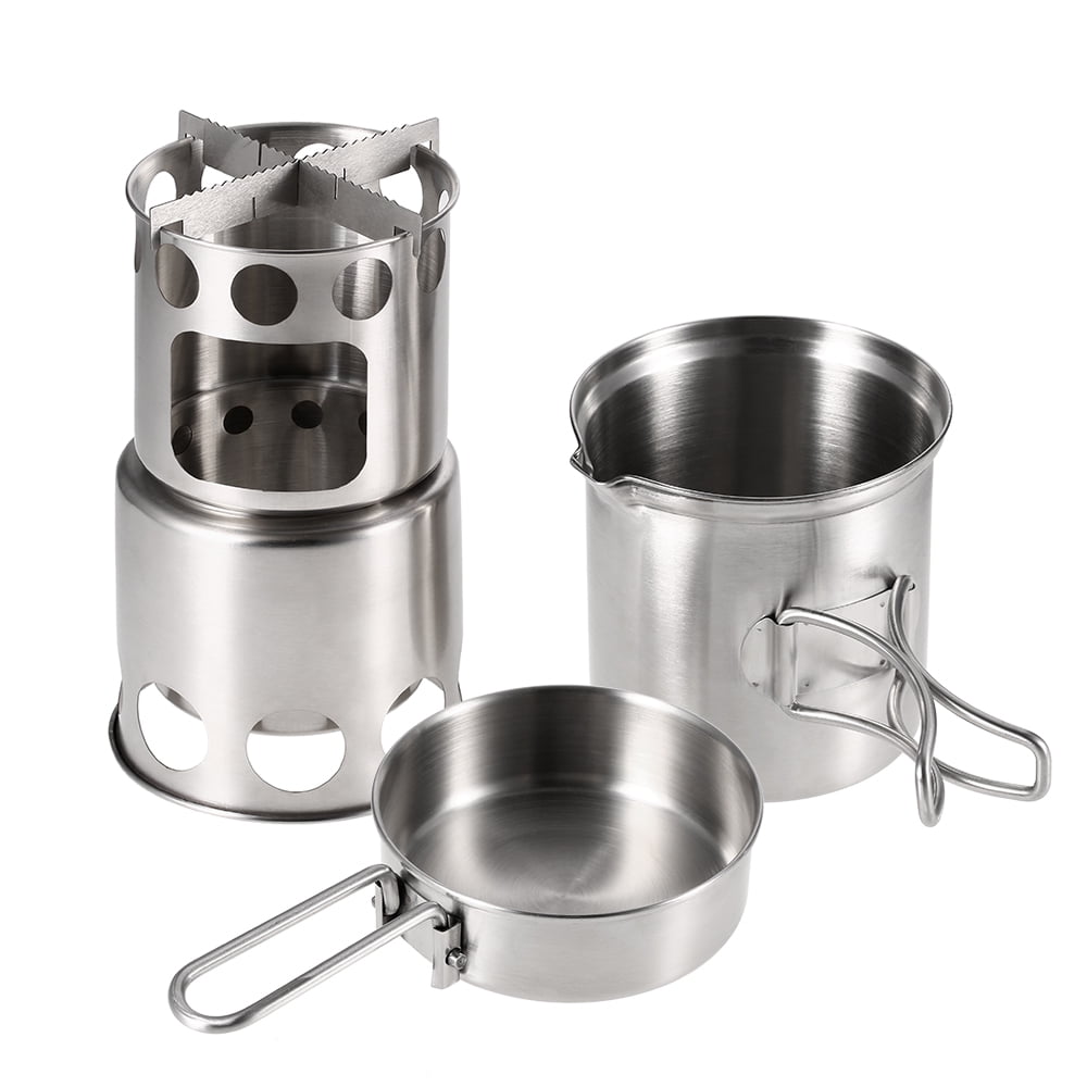 Camping Portable Camping Stove Combo Wood Burning Stove And Cooking Pot Set For Outdoor Backpacking Fishing Hiking