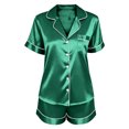 thumbnail image 7 of hoksml Women’s Satin Pajama Set Short Sleeve Button Down Top with Elastic Waist Shorts Breathable Sleepwear Lounge Set for Women, 7 of 7