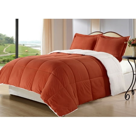 Borrego 3pc Comforter Set King Size Bed Burnt Orange Reversible