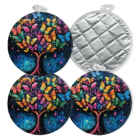 

4 PCS Pot Holders for Kitchen Potholders Sets with Hook for Oven Cooking Baking Butterfly - Filled Heart - Shaped Tree