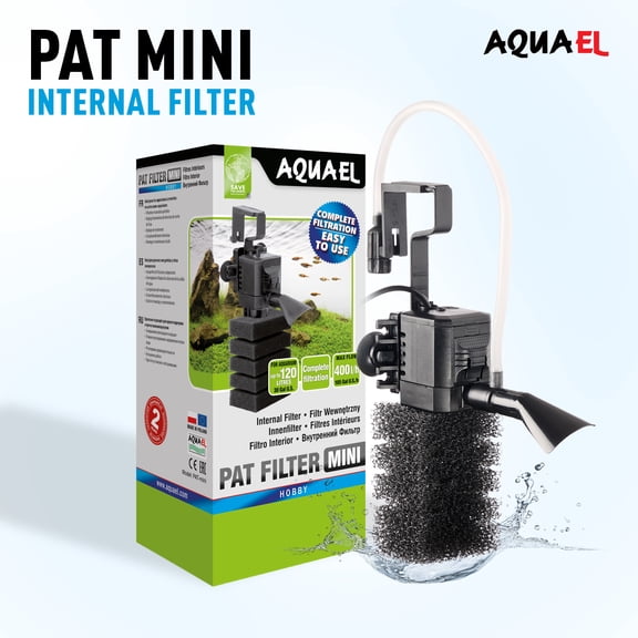 Aquael Pat Mini Internal Aquarium Filter for Small Freshwater Fish Tanks, Adjustable Flow Sponge Filter with Aeration Tube, Up to 31 Gallons