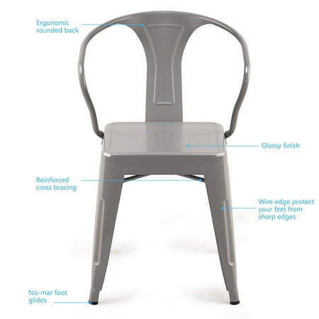Set Of 4 Stackable Tolix Style Metal, Kitchen Chair With Arms