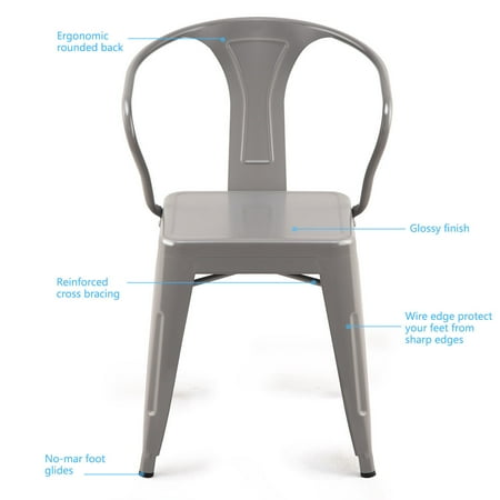 Set Of 4 Stackable Tolix Style Metal Chairs Arm Chair Kitchen Dining Side Canada Set Of 4 Stackable Tolix Style Metal, Kitchen Chair With Arms
