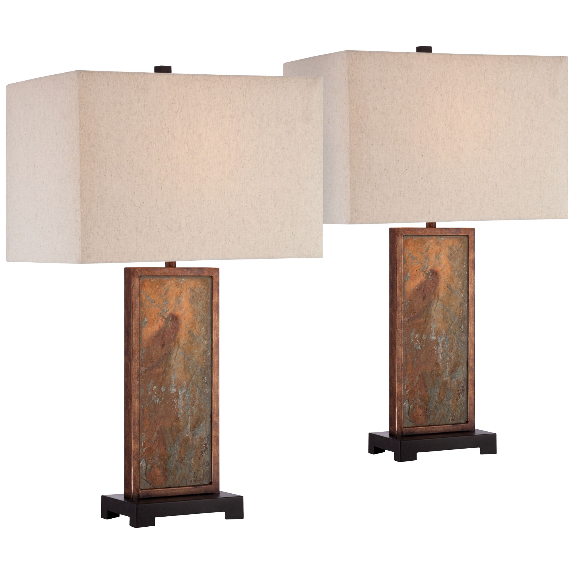 Franklin Iron Works Modern Table Lamps Set of 2 Natural Slate Stone