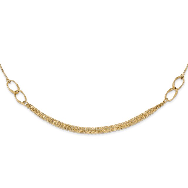 14K Yellow Gold Polished and Textured Fancy Link Necklace 17.75 Inch