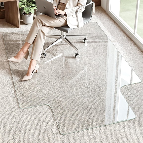 Glass Chair Mat for Carpet - 36 x 47 in Clear Tempered Glass Chair Mat with Lip, 0.2 in Thick Office Chair Mat for Smooth Rolling, Modern Floor Protector for Home Office