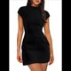 thumbnail image 2 of Vestido de Verano para Mujer, Cuello Alto, Corta, Minivestido de Club, Negro, Talla S, 2 of 8