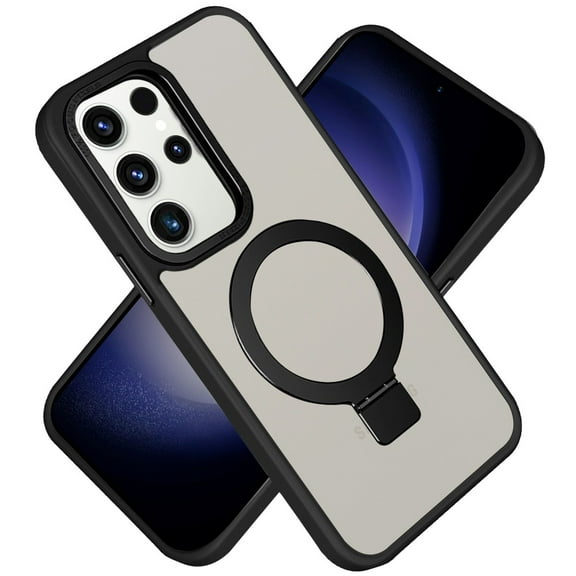 For Samsung Galaxy S24  /S24 Plus Magnetic Metal Chrome Matte Built-in Compatible with MagSafe Stand Hybrid Shock Armor TPU Cover ,Xpm Phone Case [ Black ]