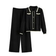 thumbnail image 3 of Simua Outfits Stes for Women Knit Cute Faux Button Lapel Shirts and Stretch Wide Leg Pants Sets Colorblock Sweatsuits, 3 of 5