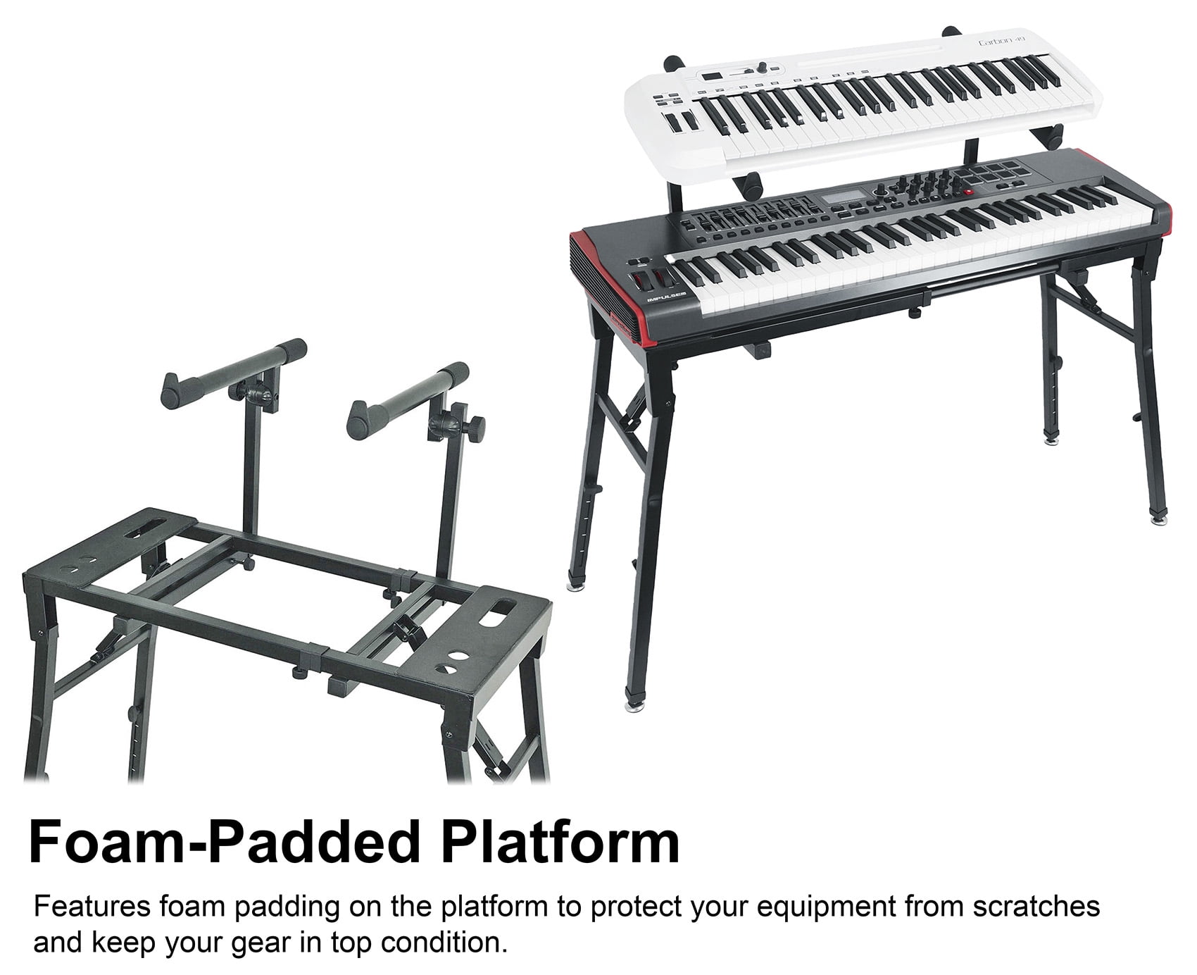 Rockville PKS40 Heavy-Duty Steel 2-Tier Platform Keyboard Stand - Adjustable, Folding, 200 lb. Capacity