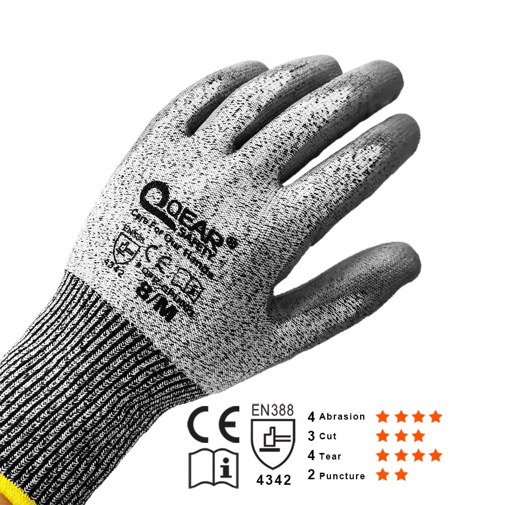 10 Pairs QEAR Lightweight Blade Cut Resistance Level 3 Work Safety Gloves, Thin and Breathable PU Palm Coated, Size XL