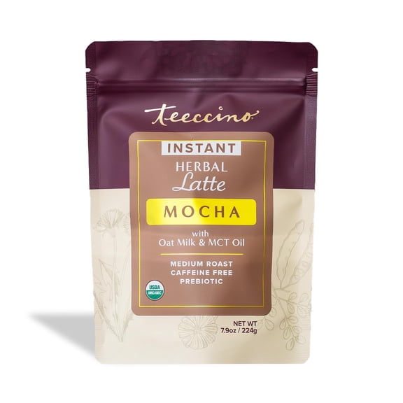 Teeccino Organic Instant Mocha Herbal Latte – 14 Servings – Creamy Oat & Coconut Latte Plus MCT Oil with Chocolaty Cacao & Dates  – 7.9 ounces 