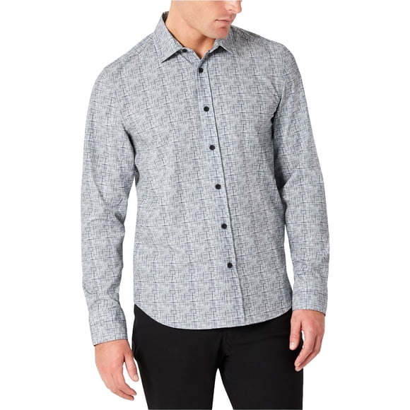 Kenneth Cole Mens Performance Slim Fit Button Up Shirt, Grey, Medium