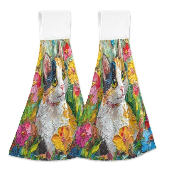 BZSMCE Hanging Hand Towels Fashion Garden Whiskers Pattern 2-Pack - Velcro Style Bathroom Kitchen Towels