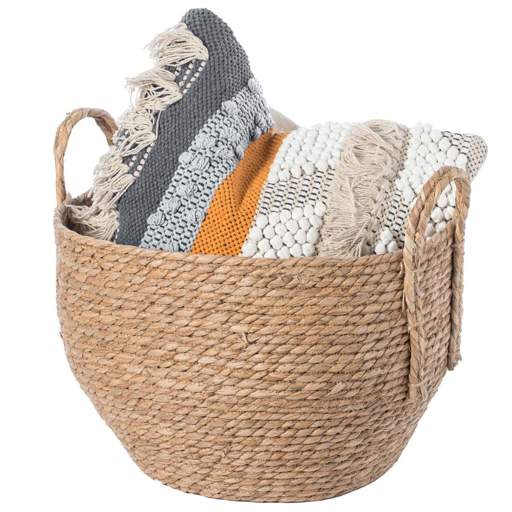 Decorative Round Wicker Woven Rope Storage Blanket Basket With Braided Handles Large Walmartcom Walmartcom