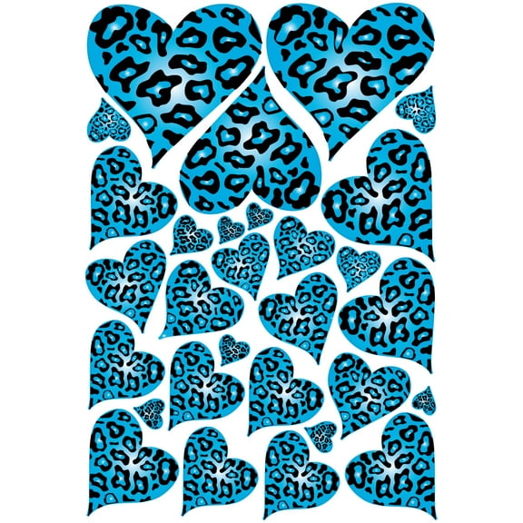 Blue Leopard Cheetah Print Hearts Wall Stickers Decals