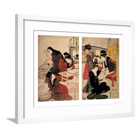 Artisans Making a Woodcut, circa 1857 (Coloured Woodblock) Framed Print Wall Art By Utagawa Kunisada