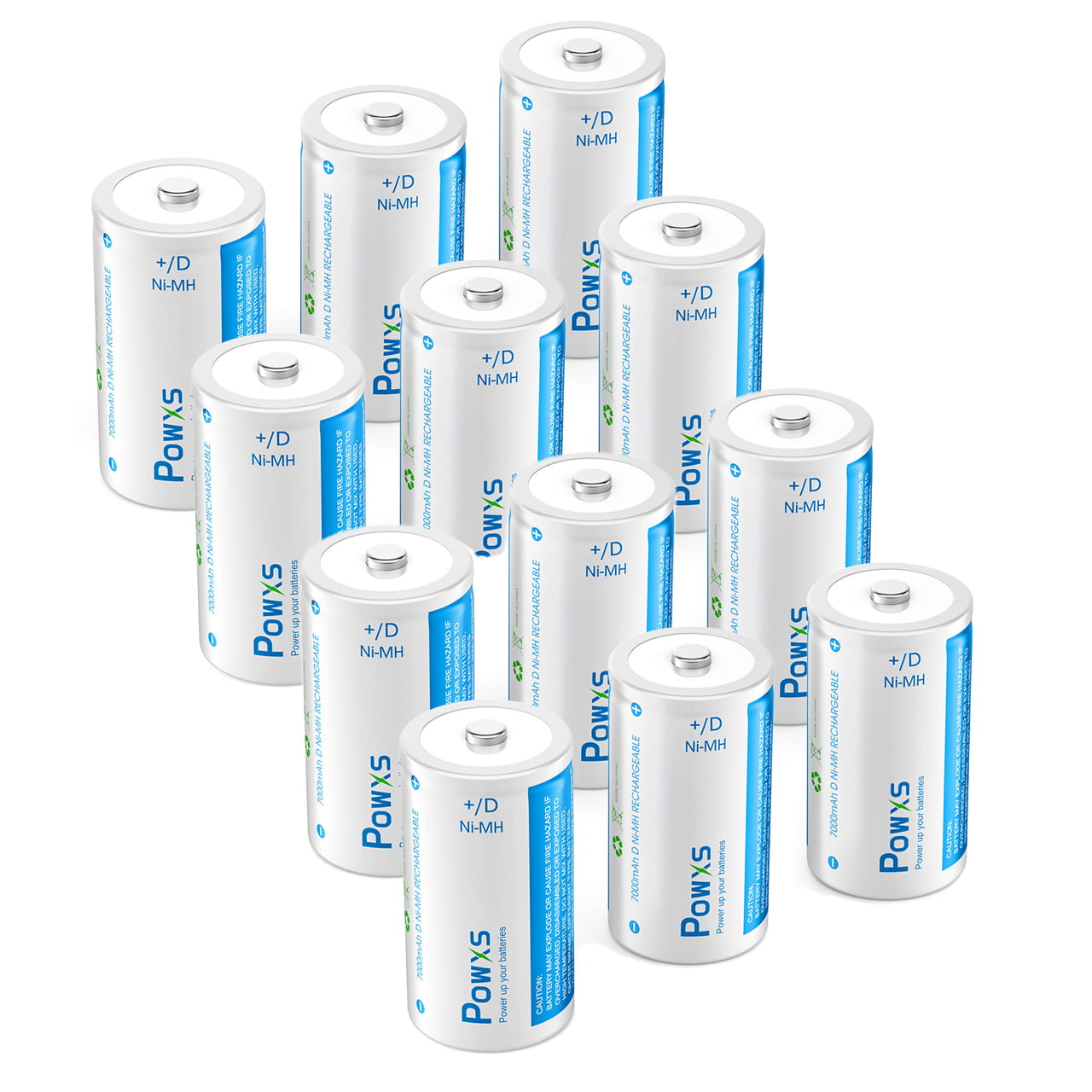 POWXS Rechargeable D Cells Batteries, 12 Pack 7000mAh 1.2V Ni-MH High  Capacity Standard D Size Battery 