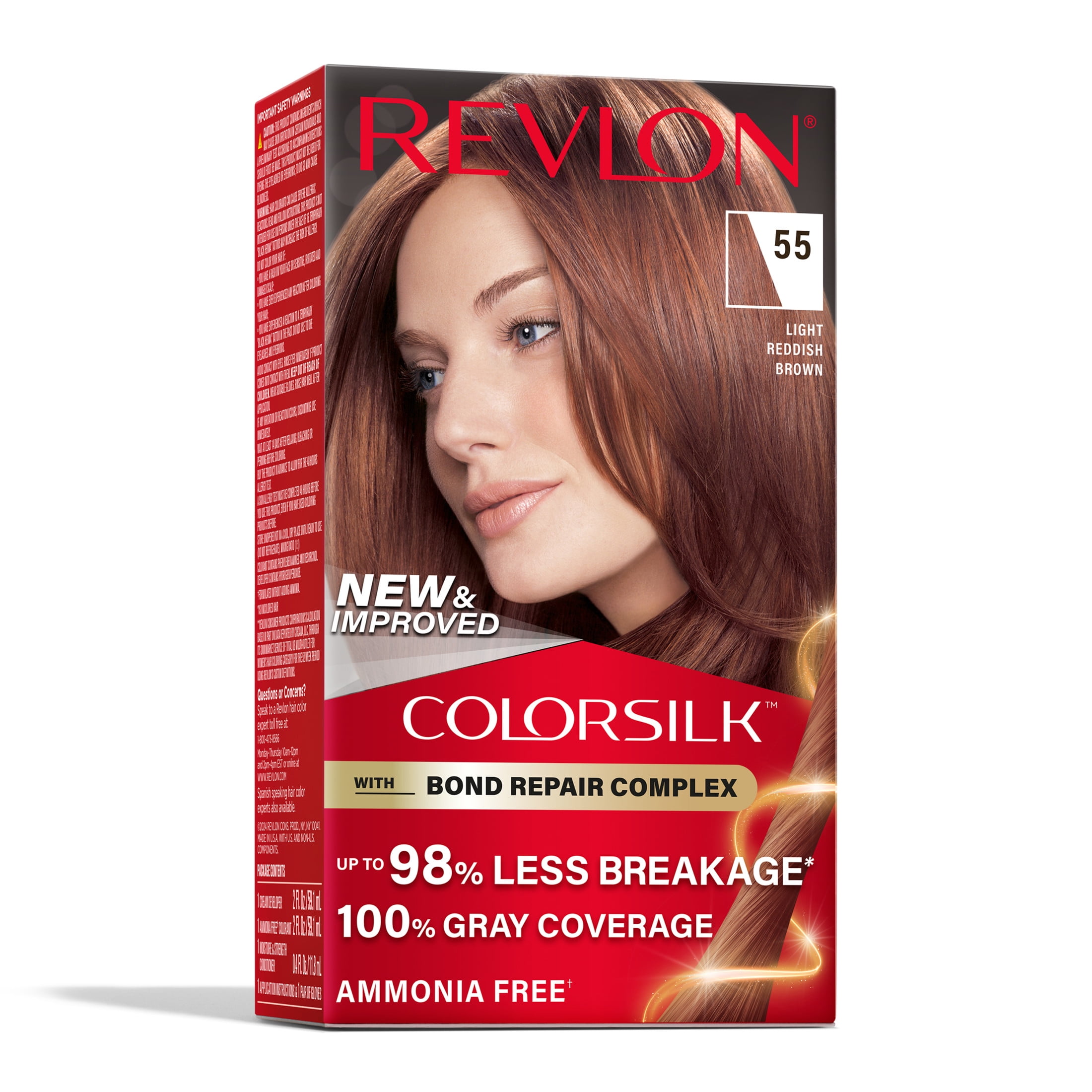 (3 pack) Revlon ColorSilk Permanent Hair Color, Bond Repair Complex, 55 Light Reddish Brown, 1 pack (图3) (3 pack) Revlon ColorSilk Permanent Hair Color, Bond Repair Complex, 55 Light Reddish Brown, 1 pack (图3)