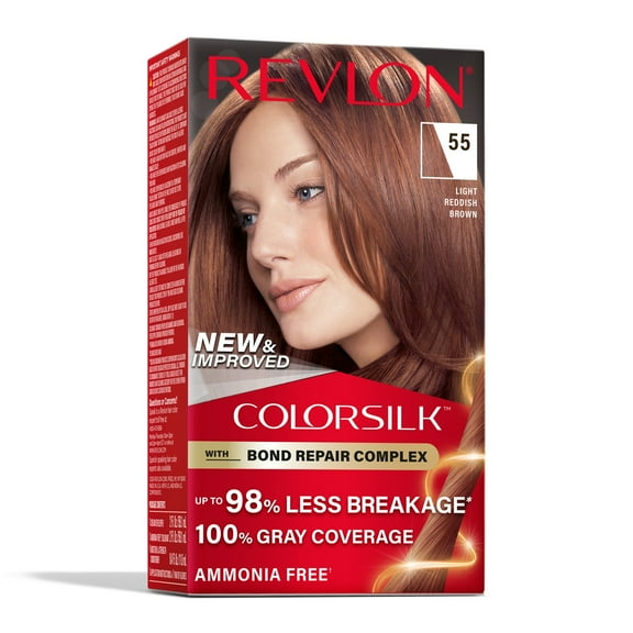 Revlon ColorSilk Permanent Hair Color, Bond Repair Complex, 55 Light Reddish Brown, 1 pack