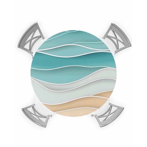 nqOlkjepod Turquoise Round Tablecloth, Fitted Table Cover with Elastic for 36"-44" Round Tables, Ocean Wave Stripes Modern Abstract Beach Table Cloth Outdoor Dinning Party Waterproof Tablecloths