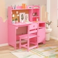 thumbnail image 4 of Kids Study Desk with Chair, Kids Desk and Chair Sets with Storage Cabinet, Wooden Children Study Table, Student Writing Table Computer Workstation for 3-8 Years Old, 4 of 7