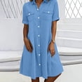 thumbnail image 2 of NSLGXD Denim Dress for Women 2026 Short Sleeve Lapel Collared Midi Shirt Dresses with Chest Pockets Dressy Casual Business Work Jean Dress S-2XL, 2 of 9