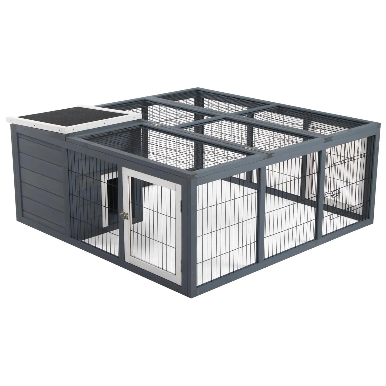 Pefilos 48" Wooden Rabbit Hutch Indoor, Outdoor Bunny Enclosure Guinea Pig Cage for Small Animals, Gray