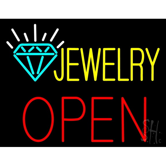 Jewelry Block Open LED Neon Sign 24 x 31 - inches, Black Square Cut Acrylic Backing, with Dimmer - Bright and Premium built indoor LED Neon Sign for Defence Force.